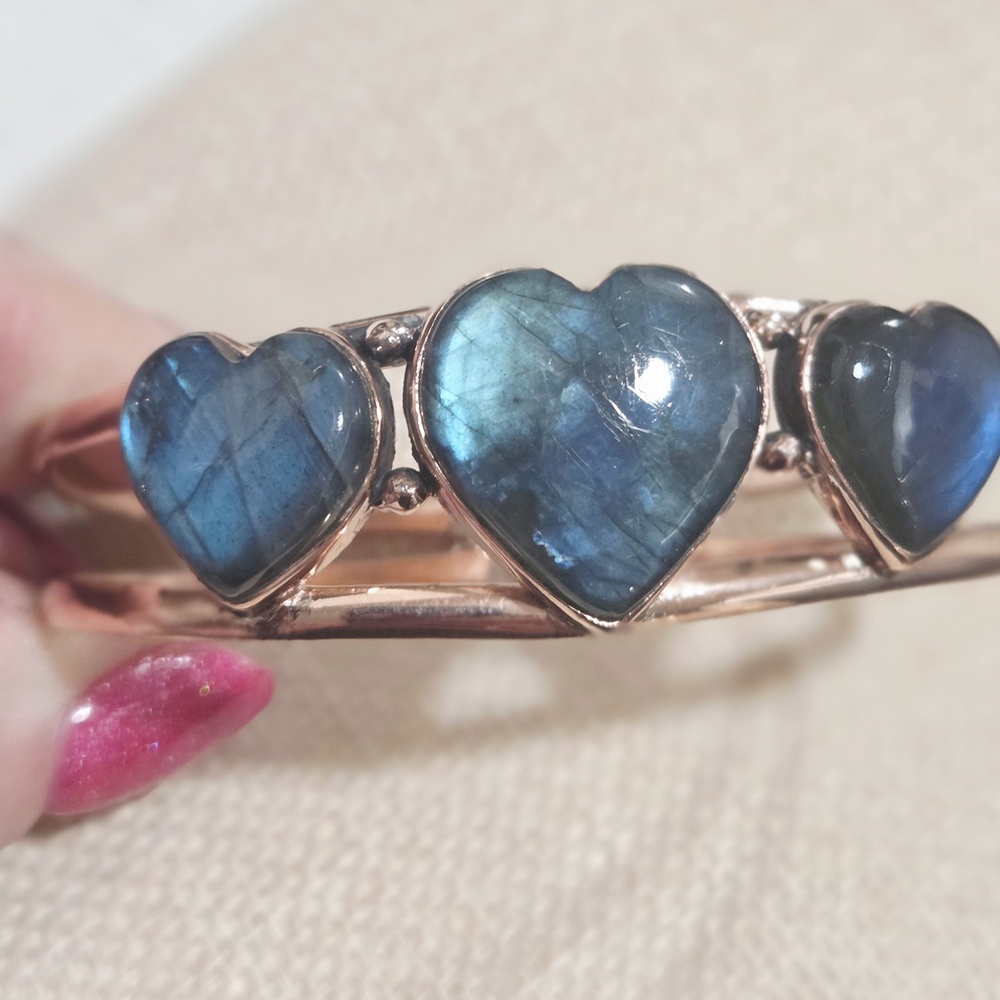 Rose Gold Heart Bracelet with Blue Labradorite Hearts